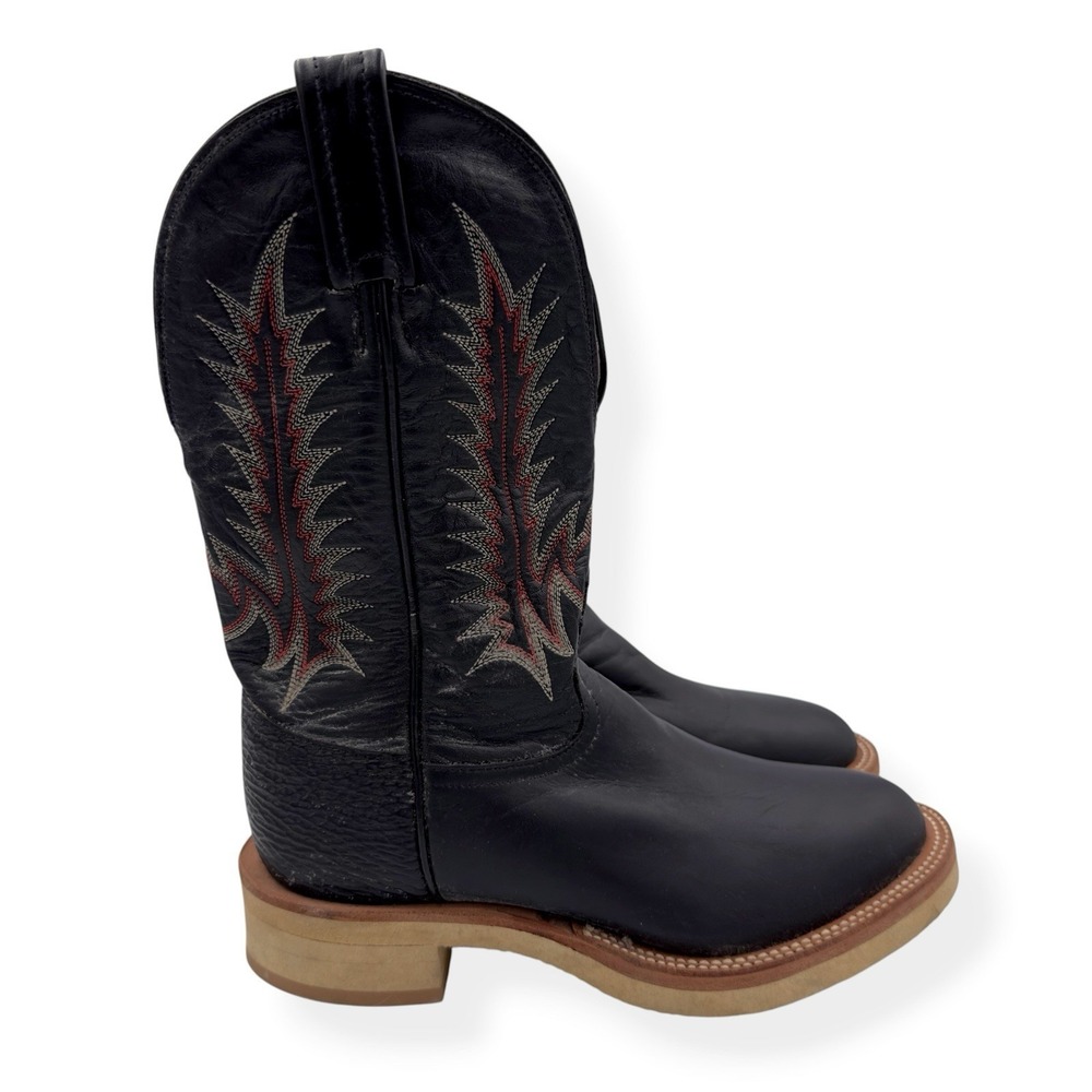 VTG Tony Lama Black Cowboy Boots Women's Size 6.5B Flame Stitch Western Cat Paw‎